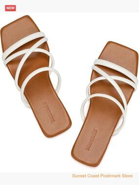 Strappy Square Toe Slide Sandals Wide Width Faux Leather Slip On